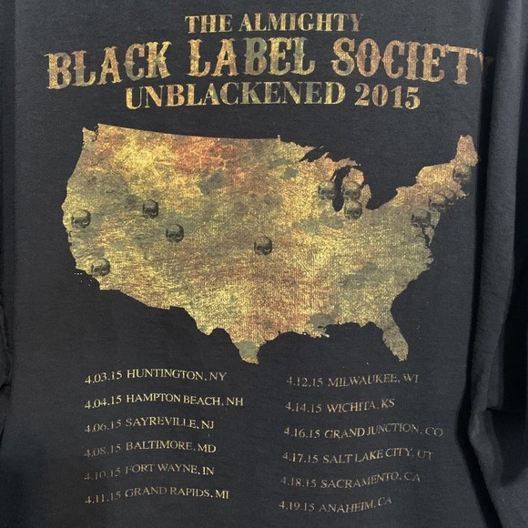 The Almighty Black Label Society Unblackend 2015 Tour Shirt Size XL Black Tshirt - Picture 4 of 6